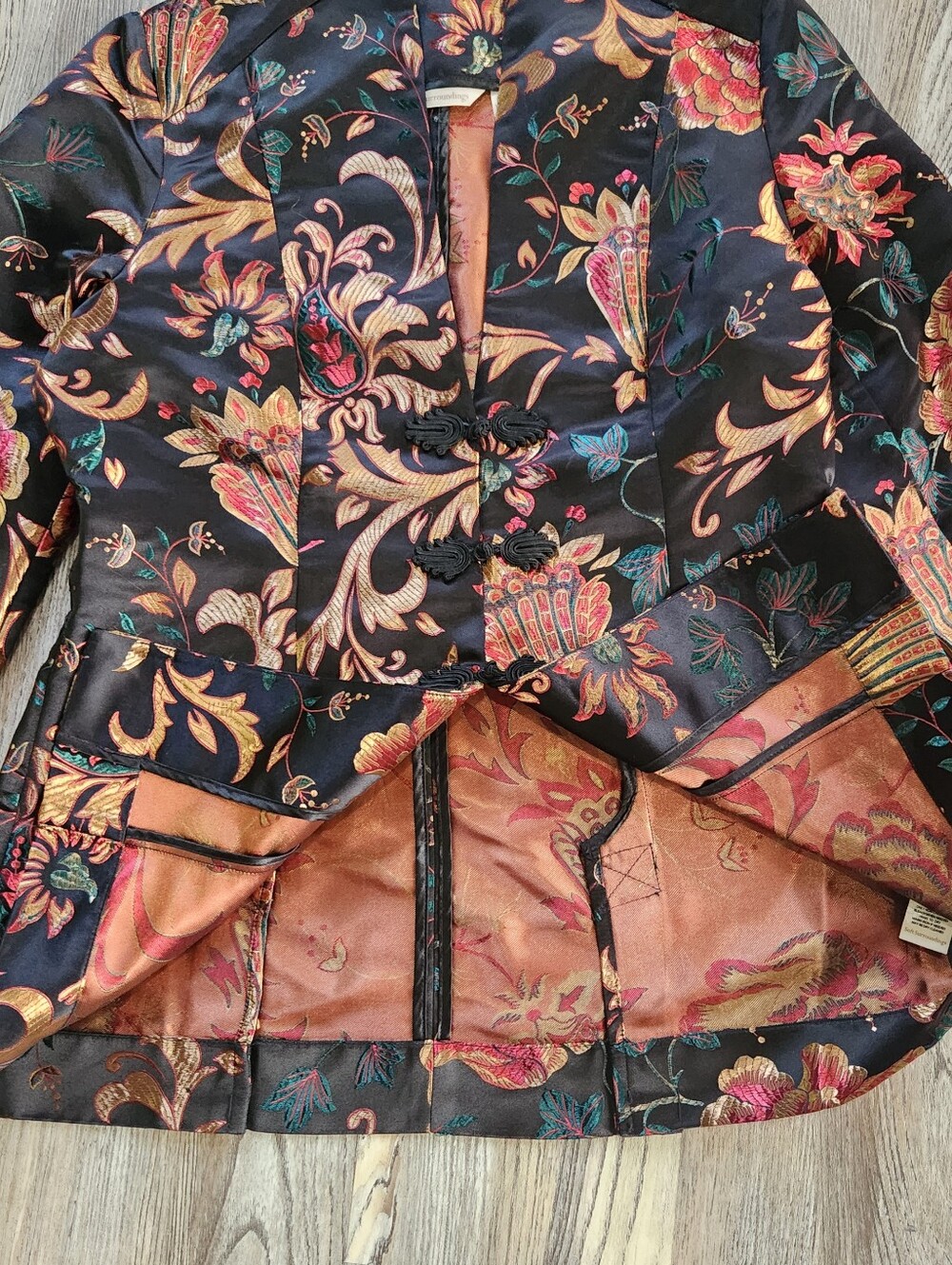 Soft Surroundings Moon Dynasty Satin Kimono Jacket Womens M Black Multi Brocade - Picture 5 of 15